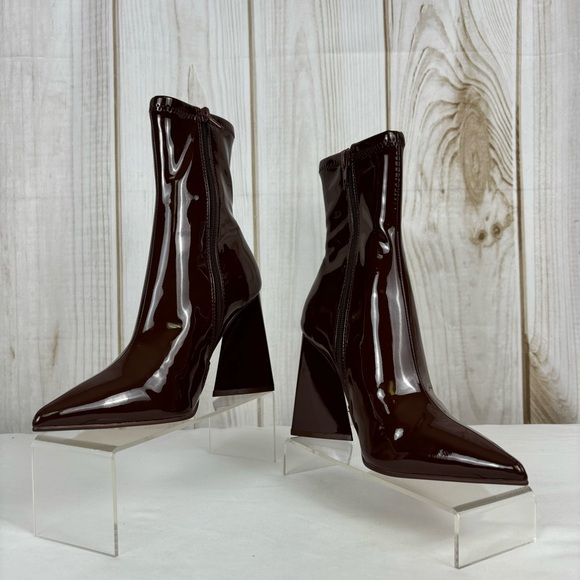 Steve Madden Ticker Boots Retro Funky Flare Chunky Heel Ankle Boot Brown Size 6 - Picture 4 of 16